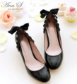 Bow Tie Middle Heel PU Pumps